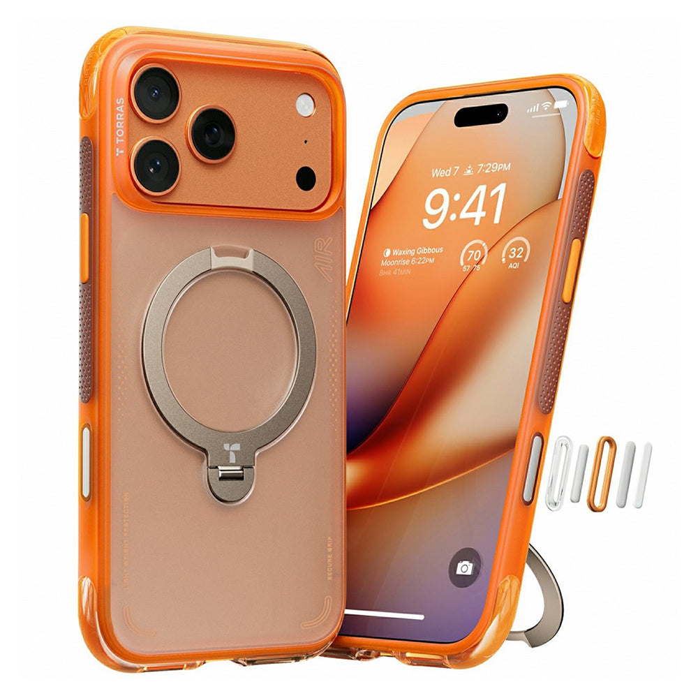 Deksel for Apple iPhone 17 Pro Max, Torras, Ostand Spin Air, Oransje