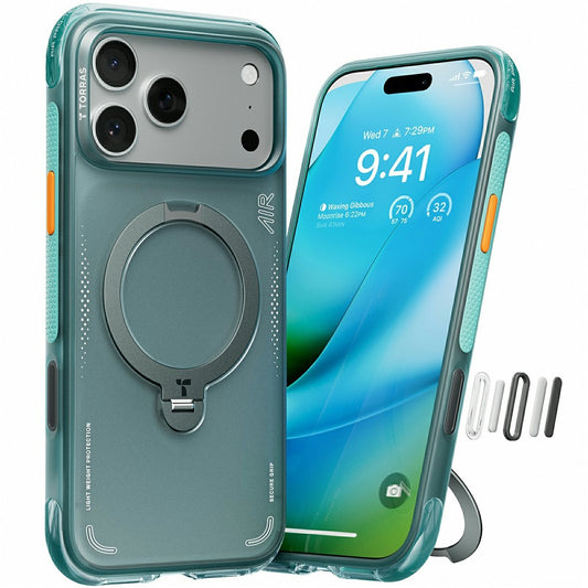Deksel for Apple iPhone 17 Pro Max, Torras, Ostand Spin Air, Grønn