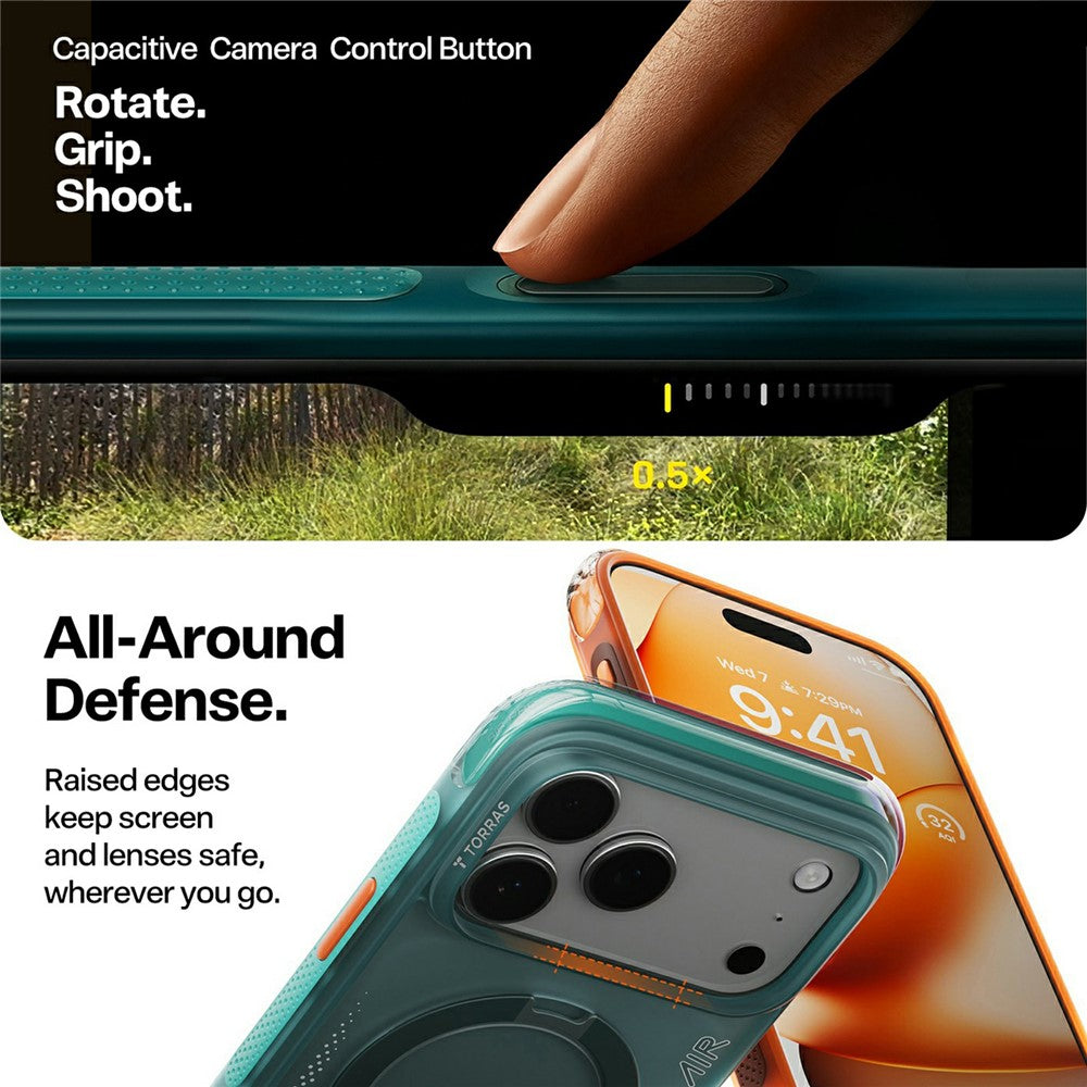 Deksel for Apple iPhone 17 Pro Max, Torras, Ostand Spin Air, Grønn
