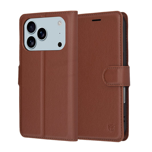 Deksel for Apple iPhone 17 Pro, Techsuit, Leather Folio, Brun