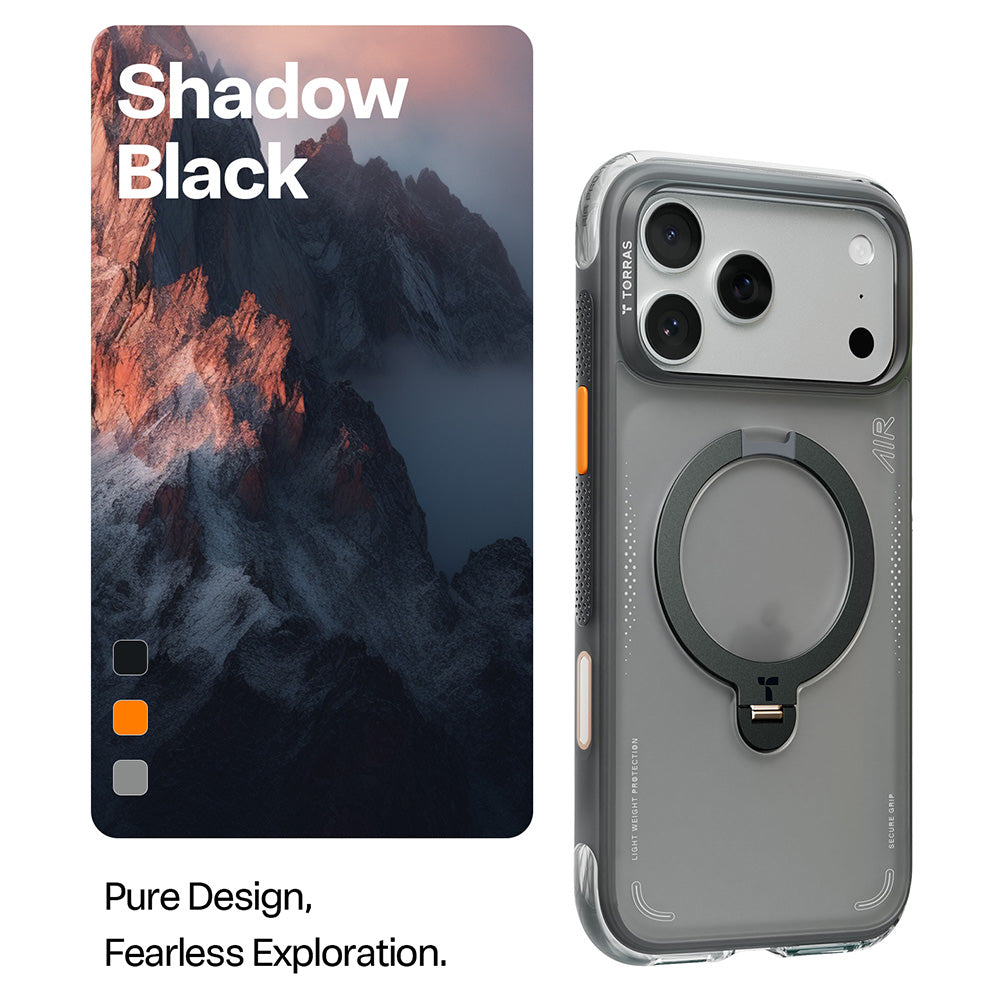 Deksel for Apple iPhone 17 Pro, Torras, Ostand Spin Air, Grå