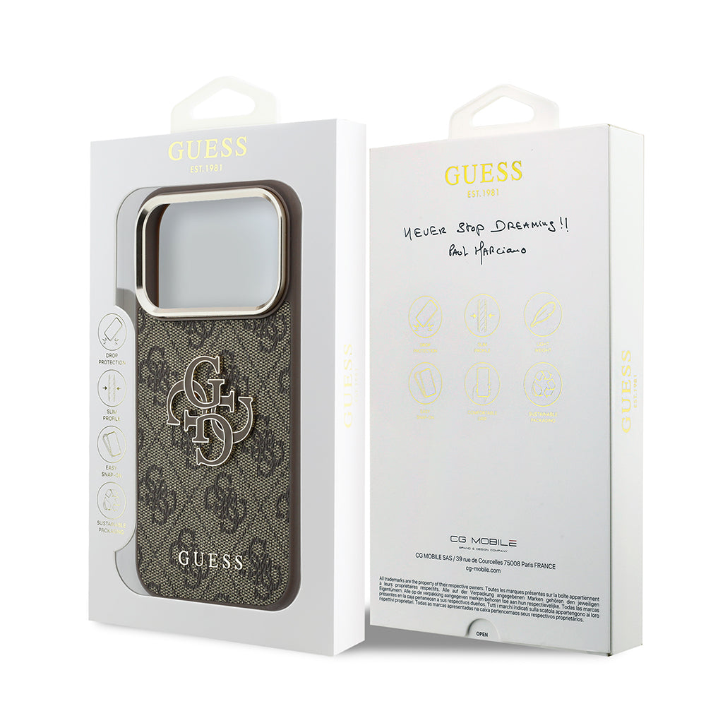 Deksel for Apple iPhone 18 Pro / 17 Pro, Guess, 4G Big Resin Logo, Brun