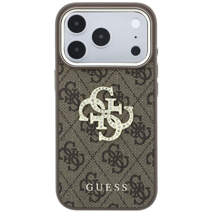 Deksel for Apple iPhone 18 Pro / 17 Pro, Guess, 4G Big Strass Logo, Brun