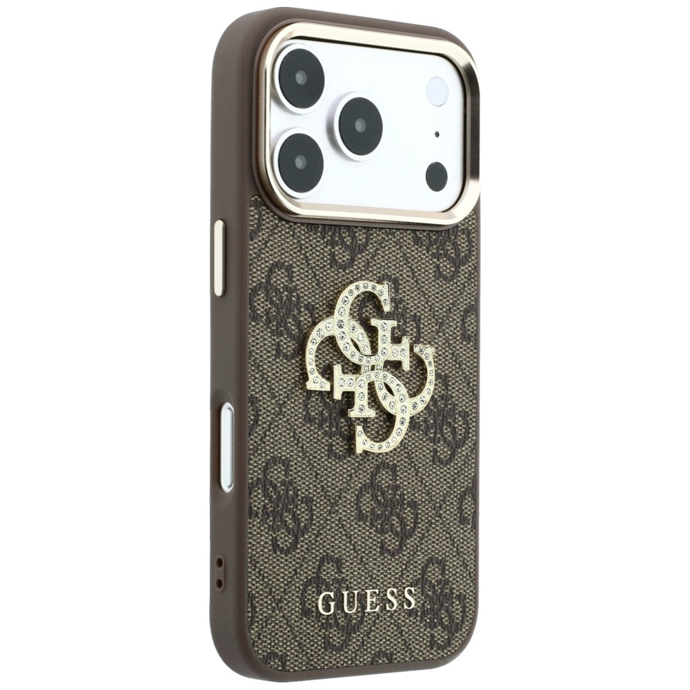 Deksel for Apple iPhone 18 Pro / 17 Pro, Guess, 4G Big Strass Logo, Brun