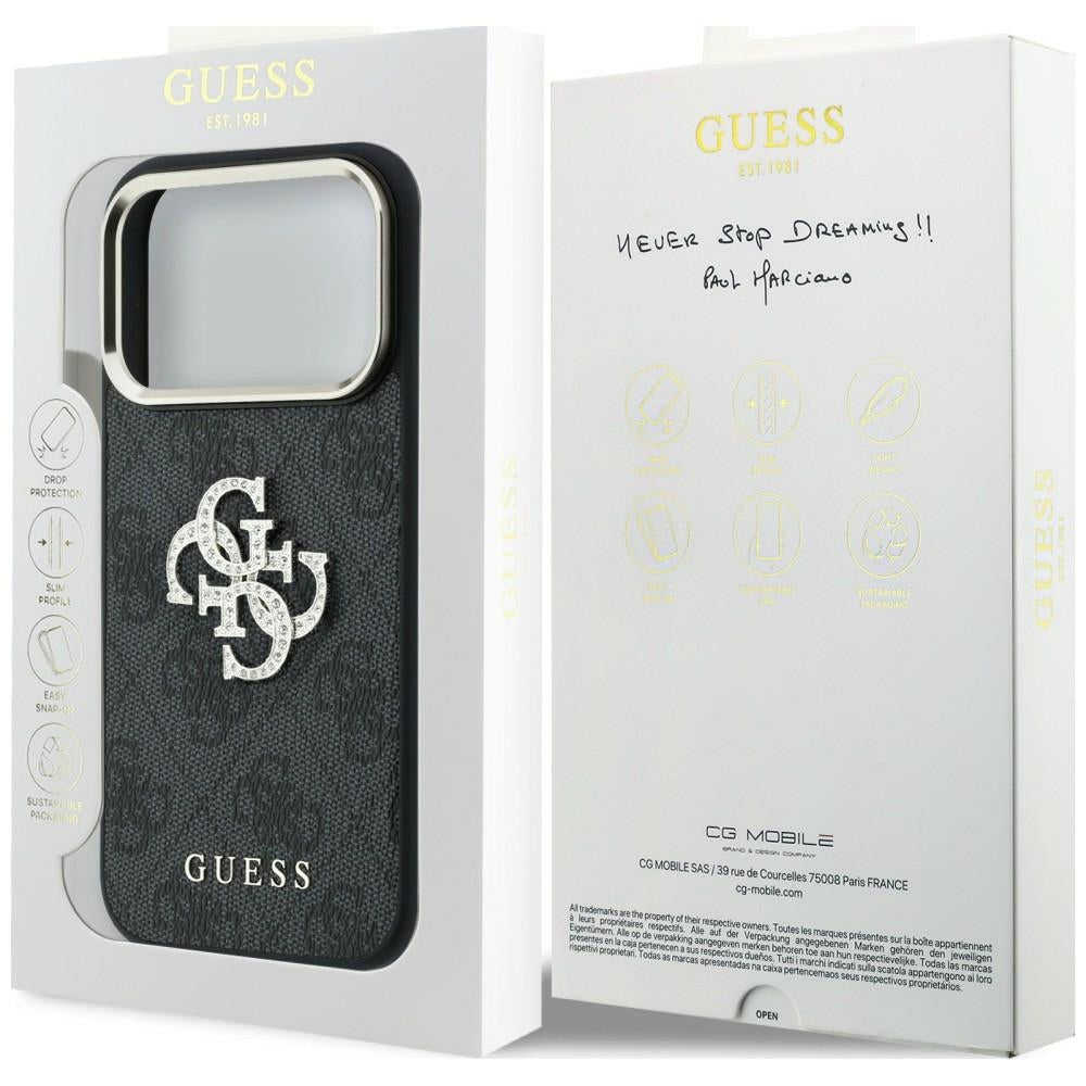 Deksel for Apple iPhone 18 Pro / 17 Pro, Guess, 4G Big Strass Logo, Brun