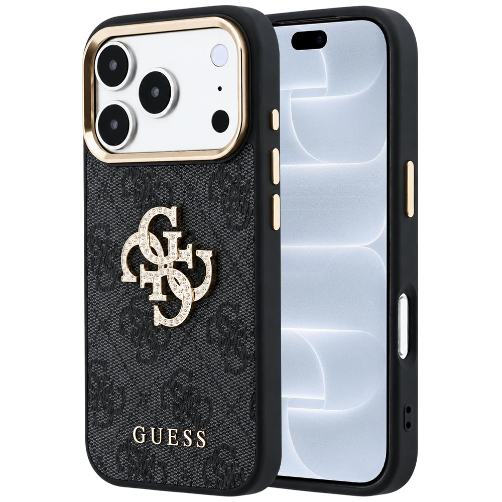 Deksel for Apple iPhone 18 Pro / 17 Pro, Guess, 4G Big Strass Logo, Svart