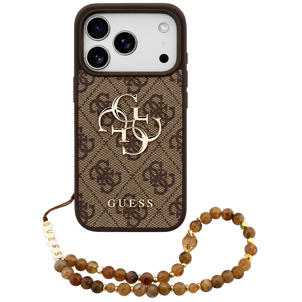 Deksel for Apple iPhone 18 Pro / 17 Pro, Guess, 4G Classic Logo med stropp, Brun