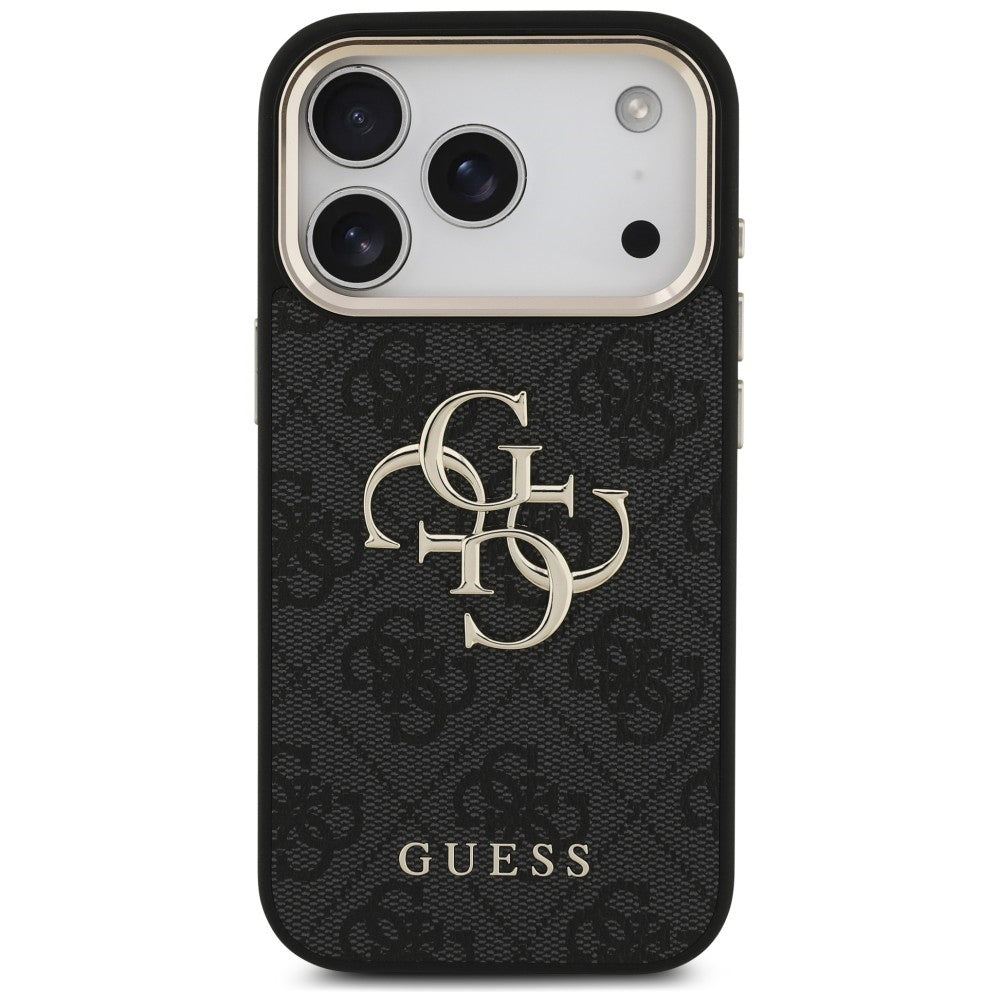 Deksel for Apple iPhone 18 Pro / 17 Pro, Guess, 4G Classic Logo med stropp, svart og gull