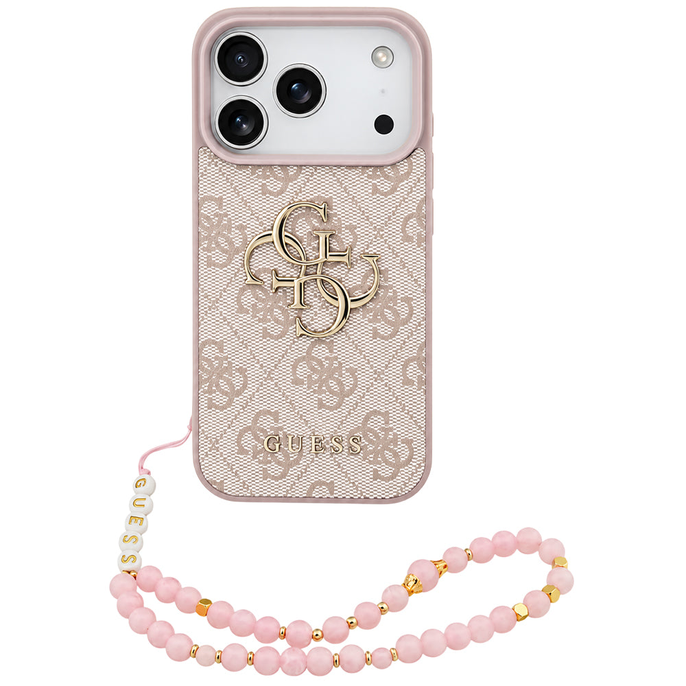 Deksel for Apple iPhone 18 Pro / 17 Pro, Guess, 4G Classic Logo med stropp, Rosa