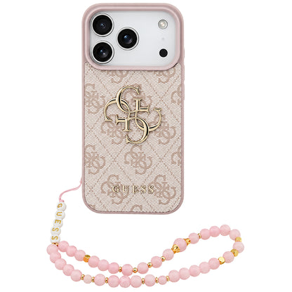 Deksel for Apple iPhone 18 Pro / 17 Pro, Guess, 4G Classic Logo med stropp, Rosa