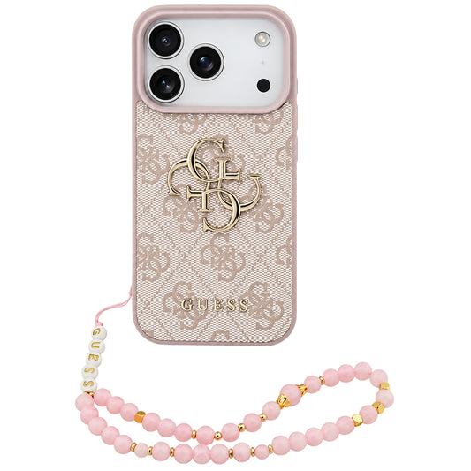 Deksel for Apple iPhone 18 Pro / 17 Pro, Guess, 4G Classic Logo med stropp, Rosa