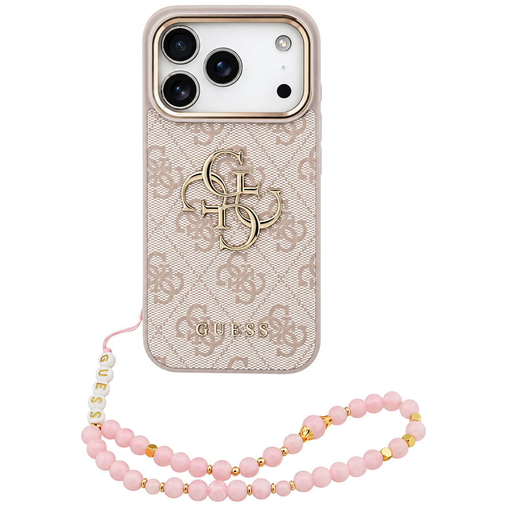 Deksel til Apple iPhone 18 Pro / 17 Pro, Guess, 4G Classic Logo with Strap, roségull