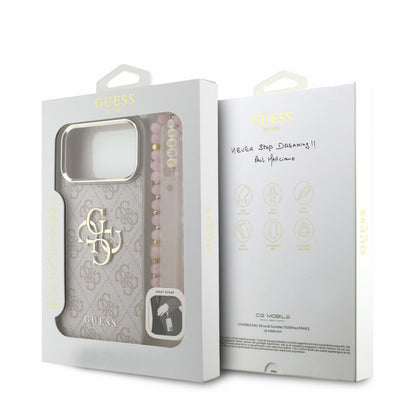 Deksel til Apple iPhone 18 Pro / 17 Pro, Guess, 4G Classic Logo with Strap, roségull