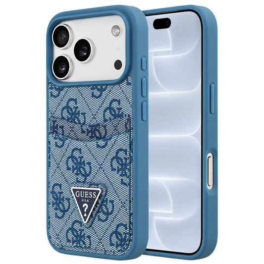Deksel til Apple iPhone 18 Pro / 17 Pro, Guess, 4G Double Card Triangle, blå