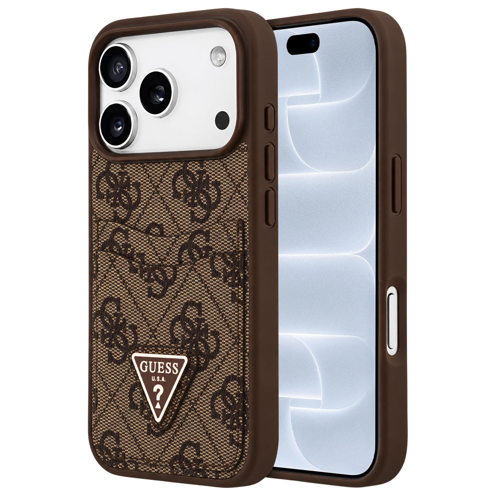 Deksel til Apple iPhone 18 Pro / 17 Pro, Guess, 4G Double Card Triangle, brun