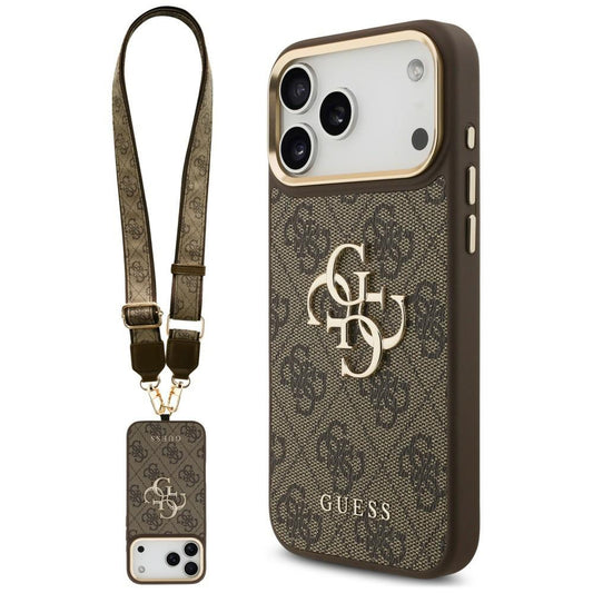 Deksel til Apple iPhone 18 Pro / 17 Pro, Guess, Big 4G Classic Logo & Big Strap Metal Buttons, brun