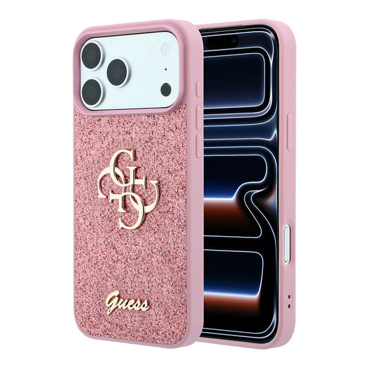 Deksel for Apple iPhone 18 Pro / 17 Pro, Guess, Fixed Glitter Big 4G, Rosa