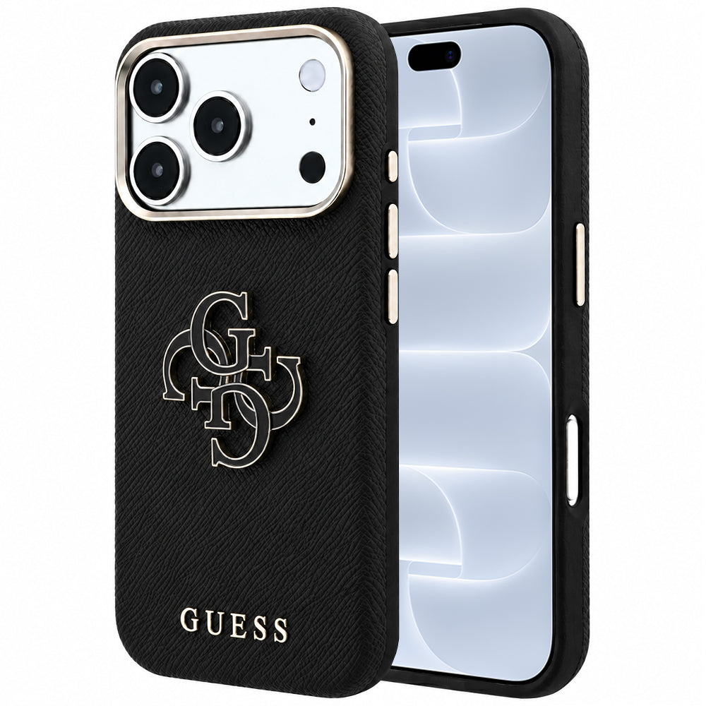 Deksel for Apple iPhone 18 Pro / 17 Pro, Guess, Grained Big Resin Logo, Svart