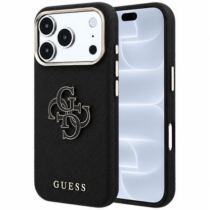 Deksel for Apple iPhone 18 Pro / 17 Pro, Guess, Grained Big Resin Logo, Svart