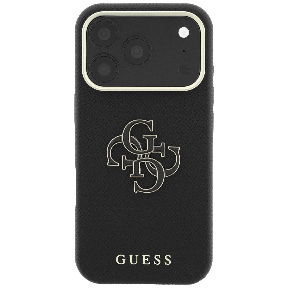 Deksel for Apple iPhone 18 Pro / 17 Pro, Guess, Grained Big Resin Logo, Svart