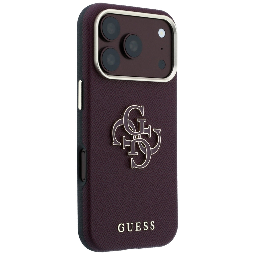 Deksel for Apple iPhone 18 Pro / 17 Pro, Guess, Kornet stort harpikslogo, Burgunder