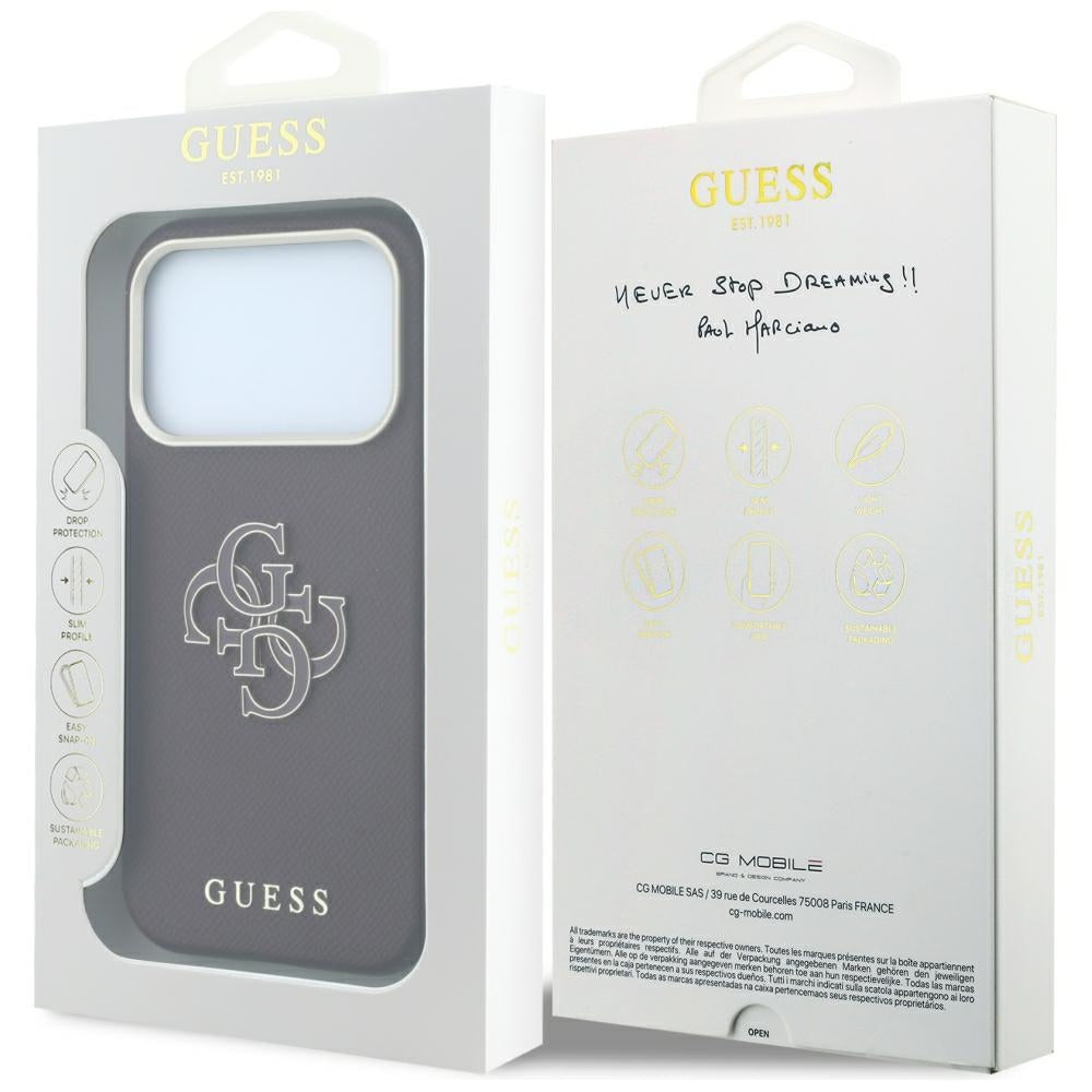 Deksel for Apple iPhone 18 Pro / 17 Pro, Guess, Kornet stort harpikslogo, Burgunder