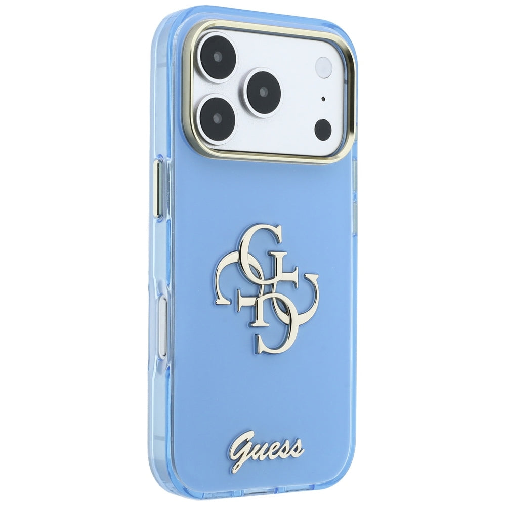Deksel for Apple iPhone 18 Pro / 17 Pro, Guess, IML 4G Metal Script, Bleu