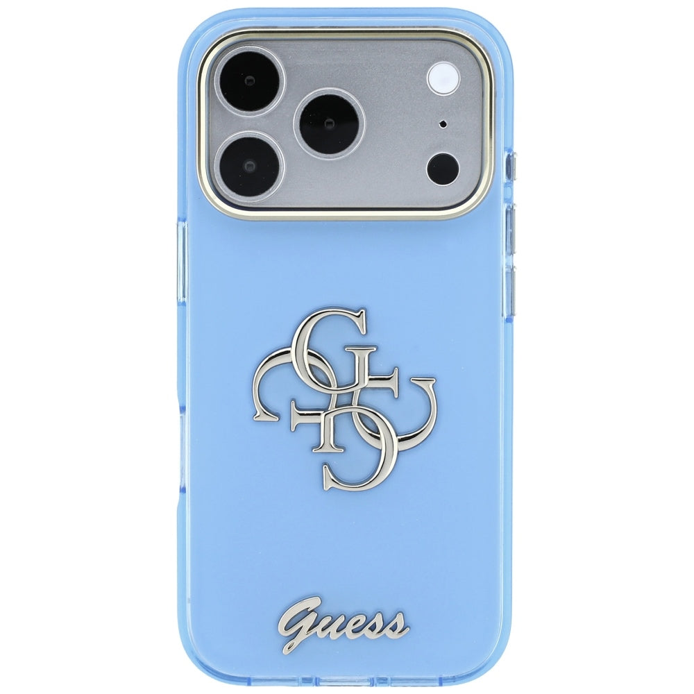 Deksel for Apple iPhone 18 Pro / 17 Pro, Guess, IML 4G Metal Script, Bleu