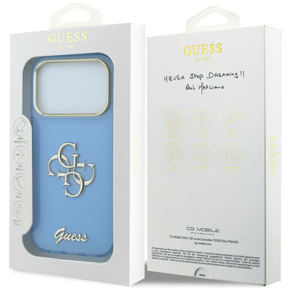 Deksel for Apple iPhone 18 Pro / 17 Pro, Guess, IML 4G Metal Script, Bleu
