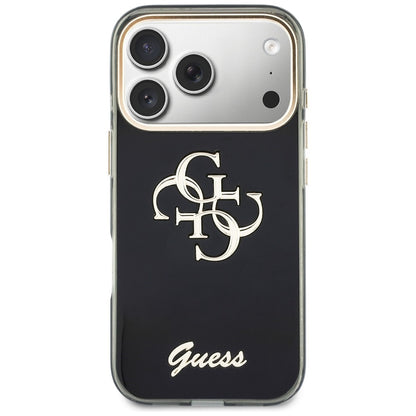 Deksel for Apple iPhone 18 Pro / 17 Pro, Guess, IML 4G Metal Script, Svart