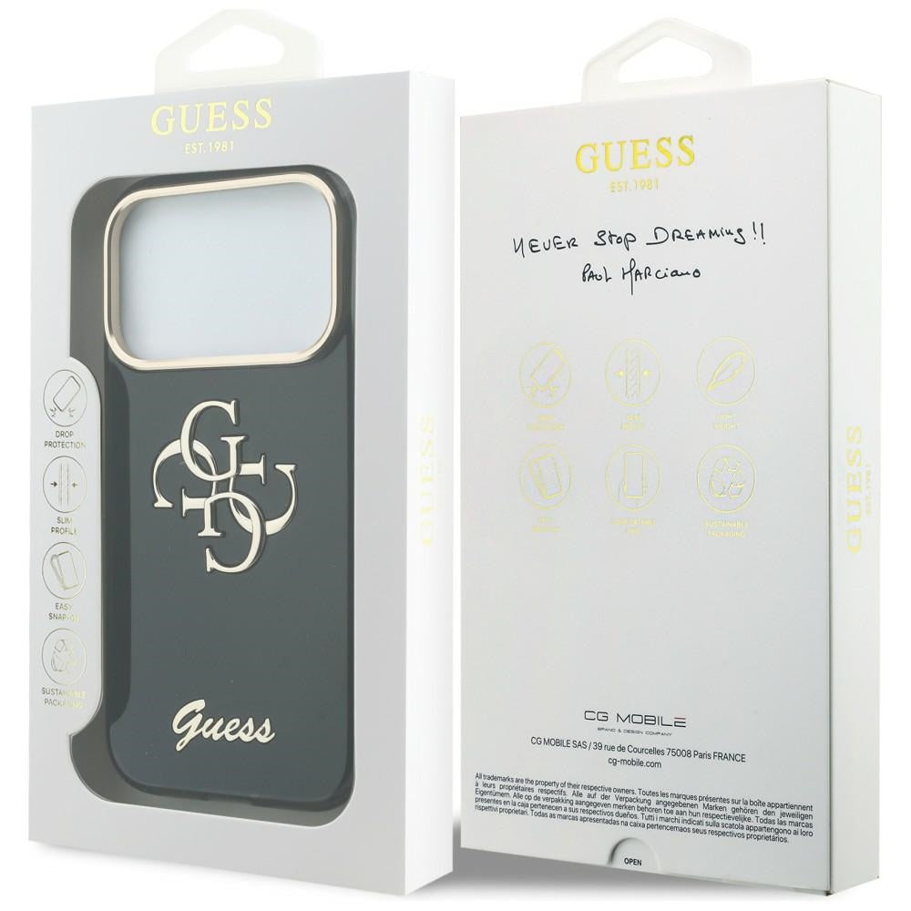 Deksel for Apple iPhone 18 Pro / 17 Pro, Guess, IML 4G Metal Script, Svart