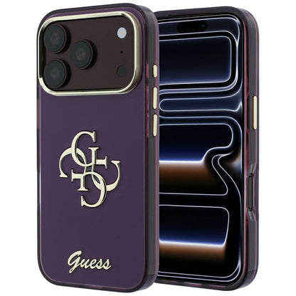 Deksel for Apple iPhone 18 Pro / 17 Pro, Guess, IML 4G Metal Script, Burgunder