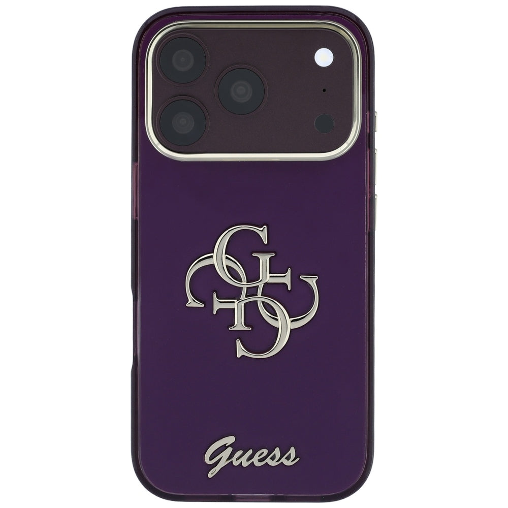 Deksel for Apple iPhone 18 Pro / 17 Pro, Guess, IML 4G Metal Script, Burgunder