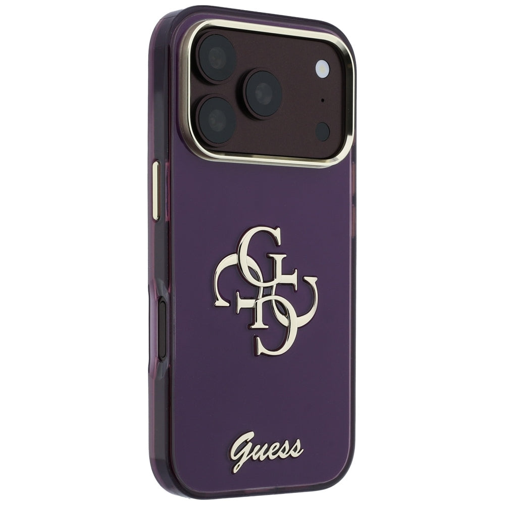 Deksel for Apple iPhone 18 Pro / 17 Pro, Guess, IML 4G Metal Script, Burgunder