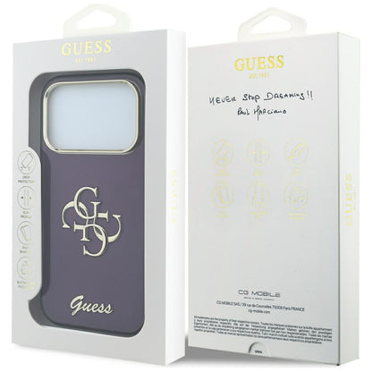 Deksel for Apple iPhone 18 Pro / 17 Pro, Guess, IML 4G Metal Script, Burgunder