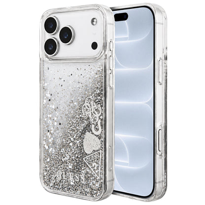 Deksel til Apple iPhone 18 Pro / 17 Pro, Guess, Liquid Glitter Charms, sølvfarget