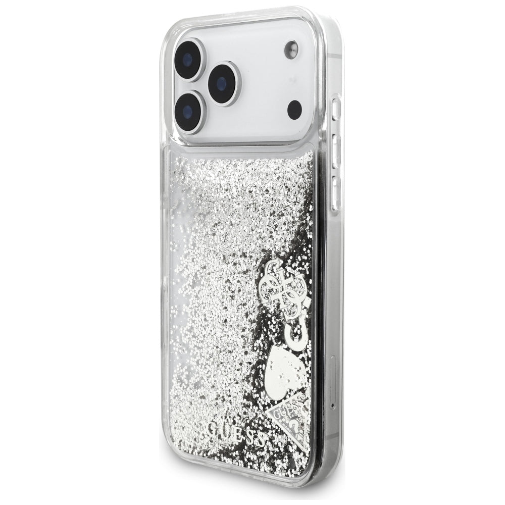 Deksel til Apple iPhone 18 Pro / 17 Pro, Guess, Liquid Glitter Charms, sølvfarget