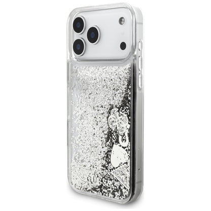 Deksel til Apple iPhone 18 Pro / 17 Pro, Guess, Liquid Glitter Charms, sølvfarget