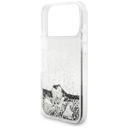 Deksel til Apple iPhone 18 Pro / 17 Pro, Guess, Liquid Glitter Charms, sølvfarget