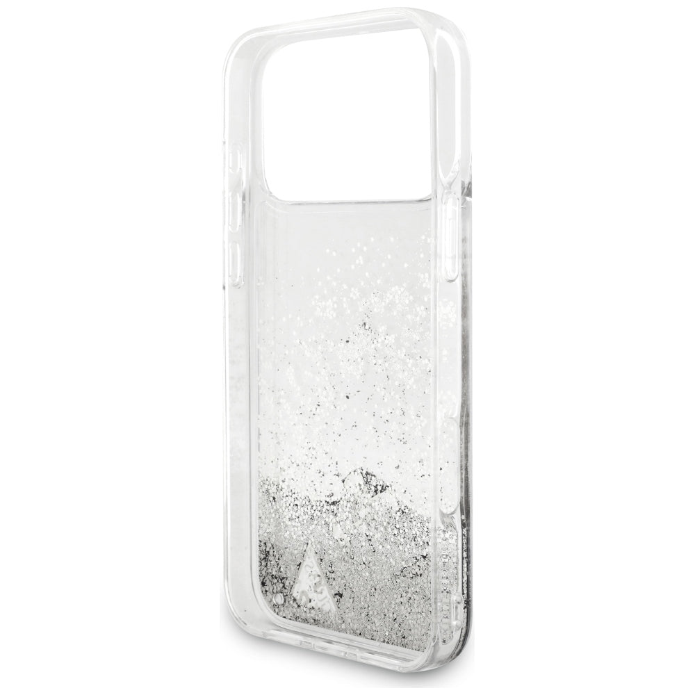 Deksel til Apple iPhone 18 Pro / 17 Pro, Guess, Liquid Glitter Charms, sølvfarget