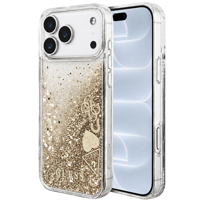 Deksel til Apple iPhone 18 Pro / 17 Pro, Guess, Liquid Glitter Charms, gullfarget