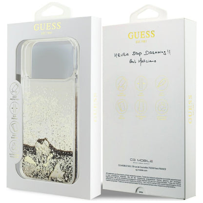 Deksel til Apple iPhone 18 Pro / 17 Pro, Guess, Liquid Glitter Charms, gullfarget