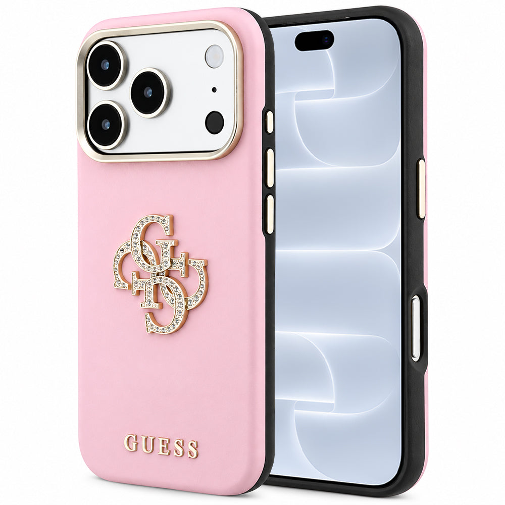 Deksel til Apple iPhone 18 Pro / 17 Pro, Guess, Smooth Big Strass Logo, rosa