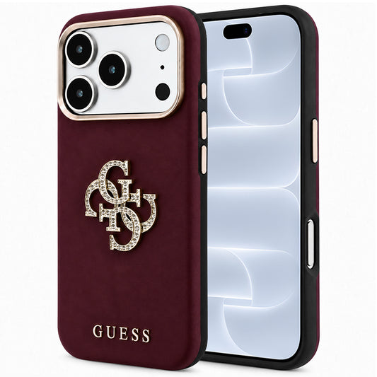 Deksel for Apple iPhone 18 Pro / 17 Pro, Guess, Smooth Big Strass Logo, Vinrød