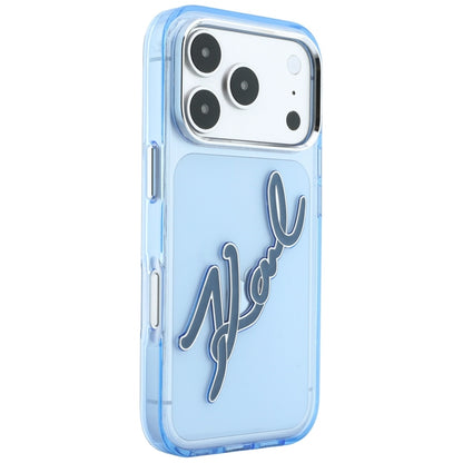 Deksel for Apple iPhone 18 Pro / 17 Pro, Karl Lagerfeld, IML Big Signature Resin Logo og Metallramme, Blå