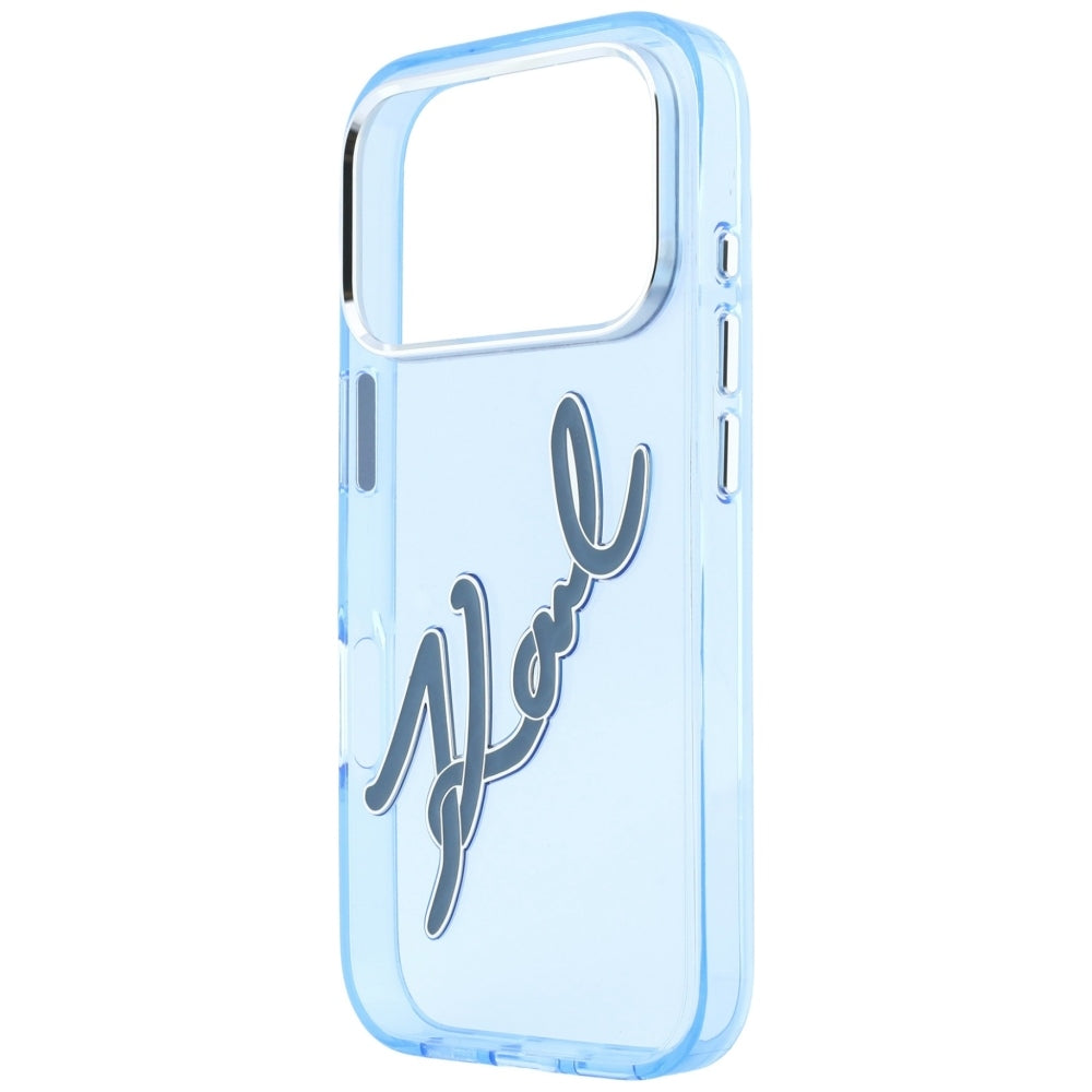 Deksel for Apple iPhone 18 Pro / 17 Pro, Karl Lagerfeld, IML Big Signature Resin Logo og Metallramme, Blå