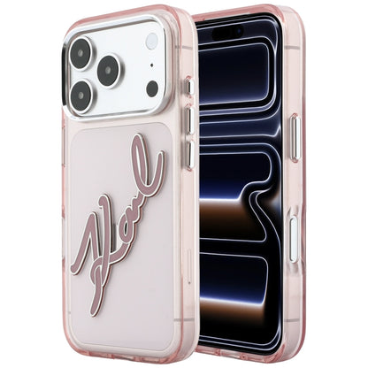 Deksel for Apple iPhone 18 Pro / 17 Pro, Karl Lagerfeld, IML Big Signature Resin Logo og Metallramme, Rosa