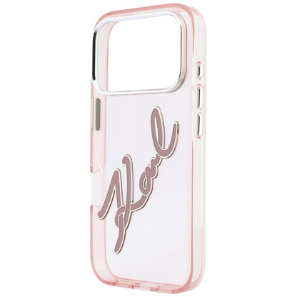 Deksel for Apple iPhone 18 Pro / 17 Pro, Karl Lagerfeld, IML Big Signature Resin Logo og Metallramme, Rosa