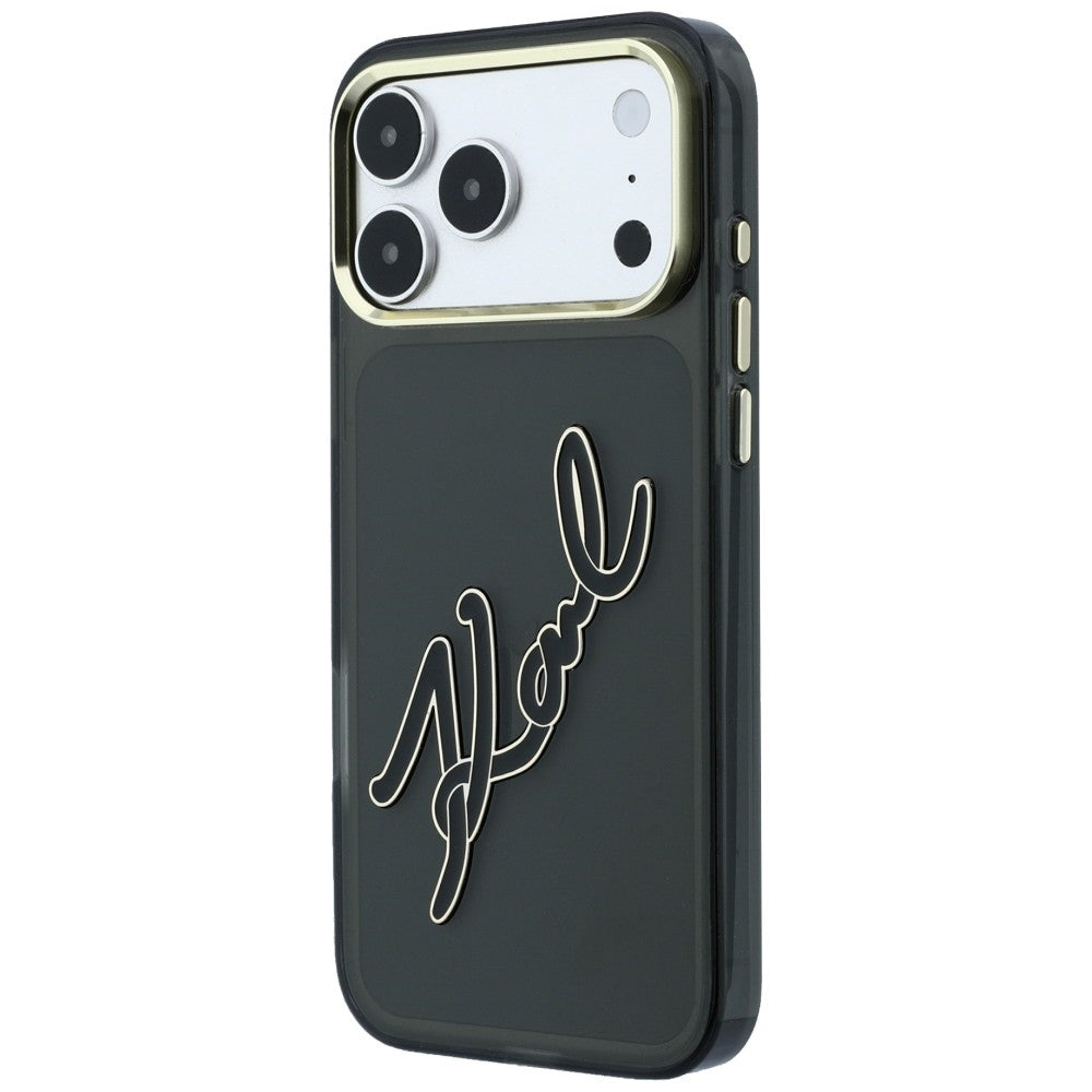Deksel for Apple iPhone 18 Pro / 17 Pro, Karl Lagerfeld, IML Big Signature Resin Logo og Metallramme, Svart
