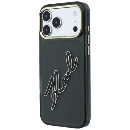 Deksel for Apple iPhone 18 Pro / 17 Pro, Karl Lagerfeld, IML Big Signature Resin Logo og Metallramme, Svart